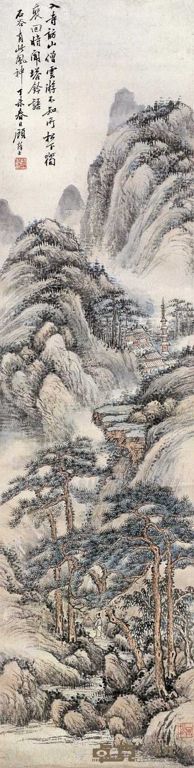 顾麟士 1907年作 山水 立轴 95.5×24cm